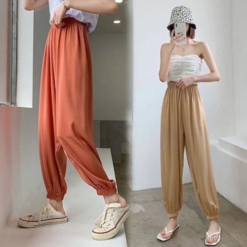 韓国ファッション スキニーパンツ ワイドパンツ スラックスパンツ デニムパンツ 接触冷感ボトムス ジョガーパンツ 夏 レディース 涼感 シフォン テーパードパンツ ウエストゴムパンツ ハイウ