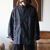 INTERIM / GOAT LEATHER COLLAR SILK NOIL DENIM 1st HERCULES COVERALL