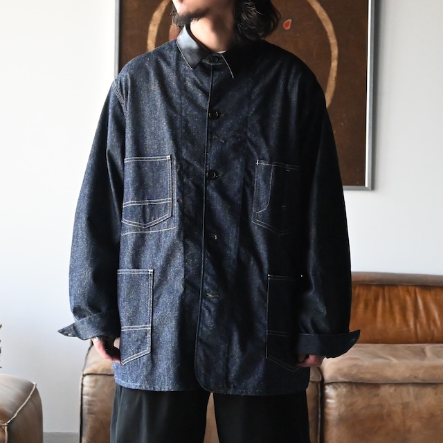 INTERIM / GOAT LEATHER COLLAR SILK NOIL DENIM 1st HERCULES COVERALL