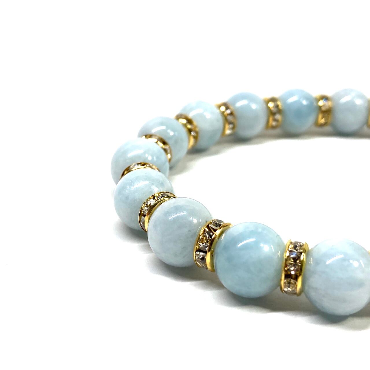 アクアマリン パワーストーン ブレスレット 10mm （ゴールド）メンズ