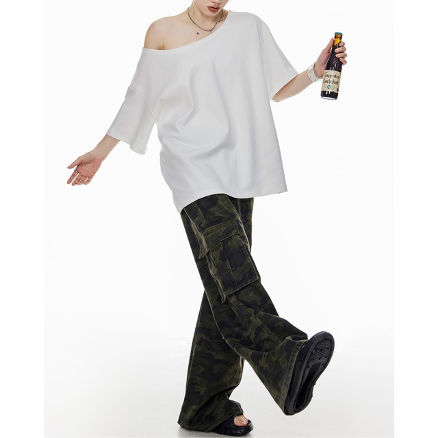 one-shoulder big silhouette short-sleeved tee　ワンショルダービッグシルエット半袖ティー　J0850