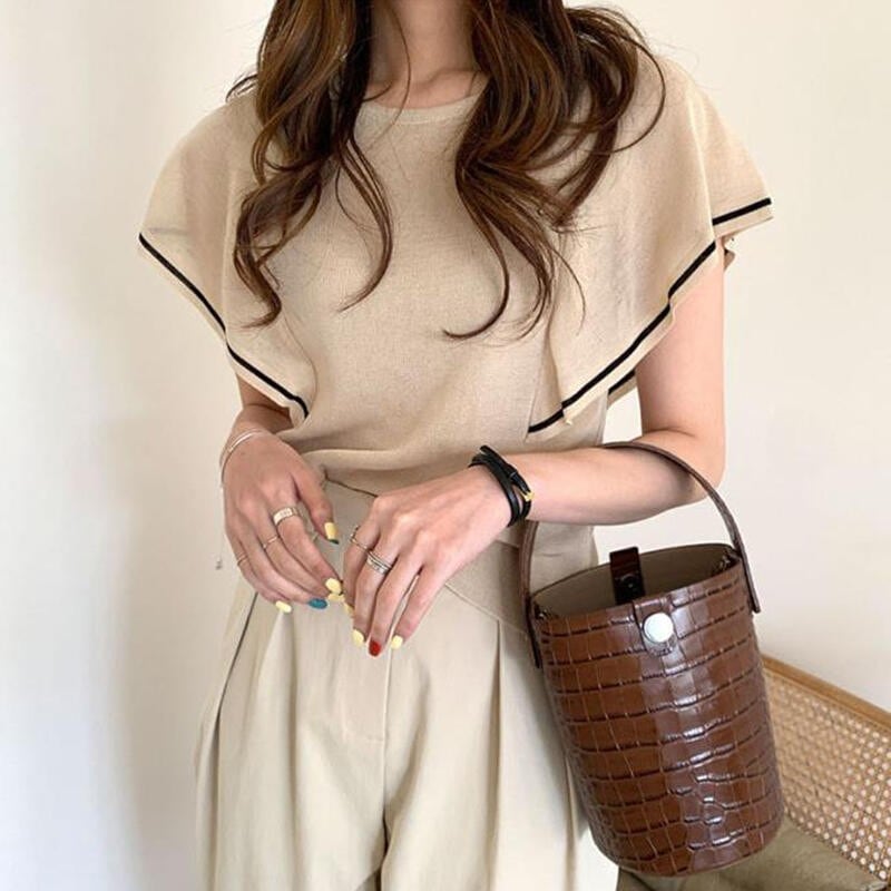 ruffle sleeve ice silk top《3color》