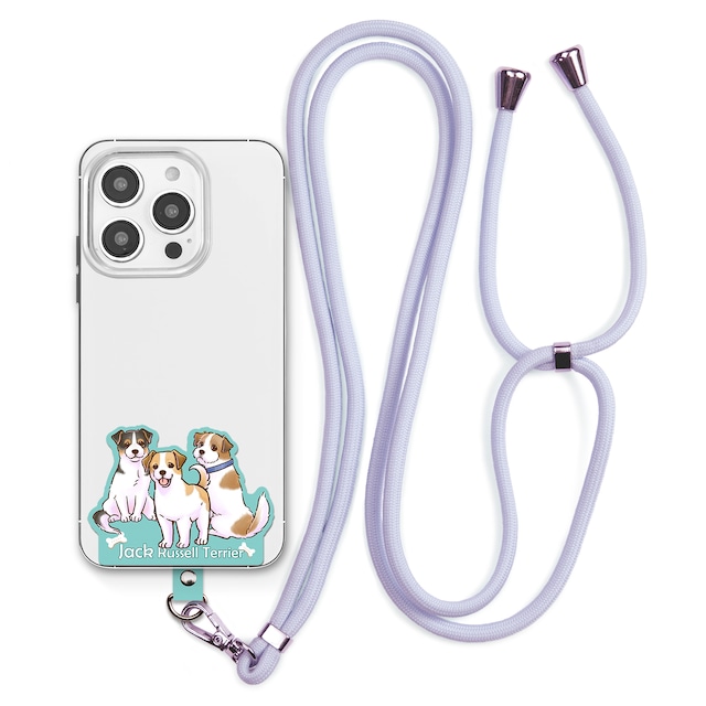 ジャックラッセル テリア 【笑顔が楽しく可愛いわんこイラスト】 スマホ ショルダー ストラップ ホルダー ライトブルー 丸紐 SE-330B