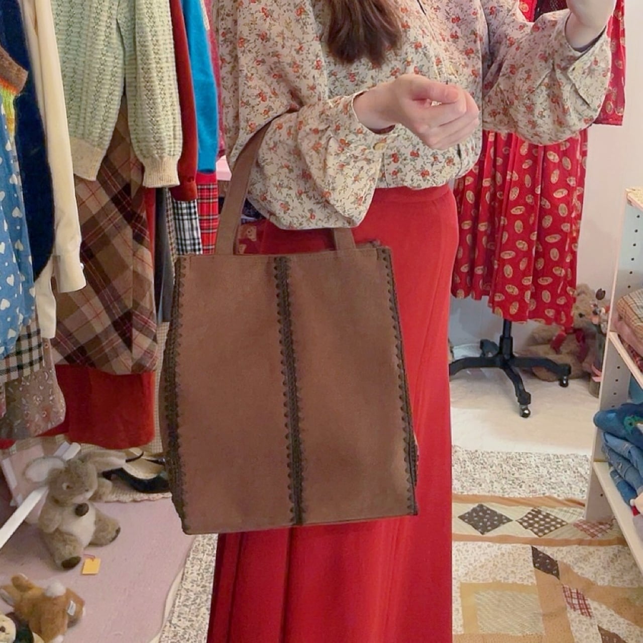 brown suede hand bag