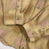 Papas パパス チェック柄 パッチワーク風 長袖 ネルシャツ 52 LL /イエローベージュ系 メンズ ビンテージ