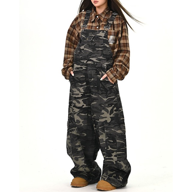 camouflage design denim overalls　迷彩デザインデニムオーバーオール　J1232