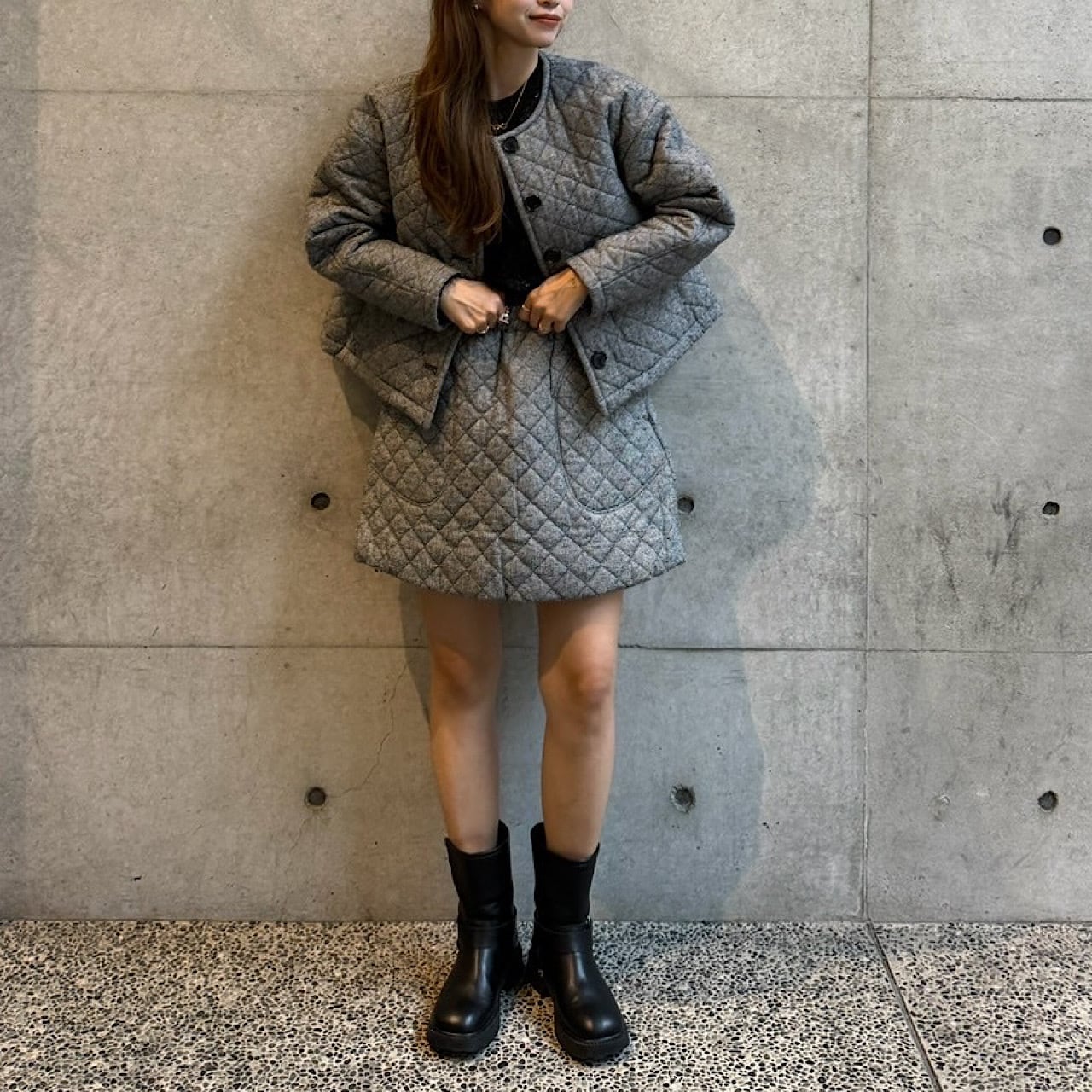 千鳥キルトジャケット(ブラック) | LINKABLE