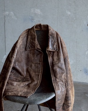 50s heavy aging leather sport jacket / short boxy length / Made in AUSTRALIA