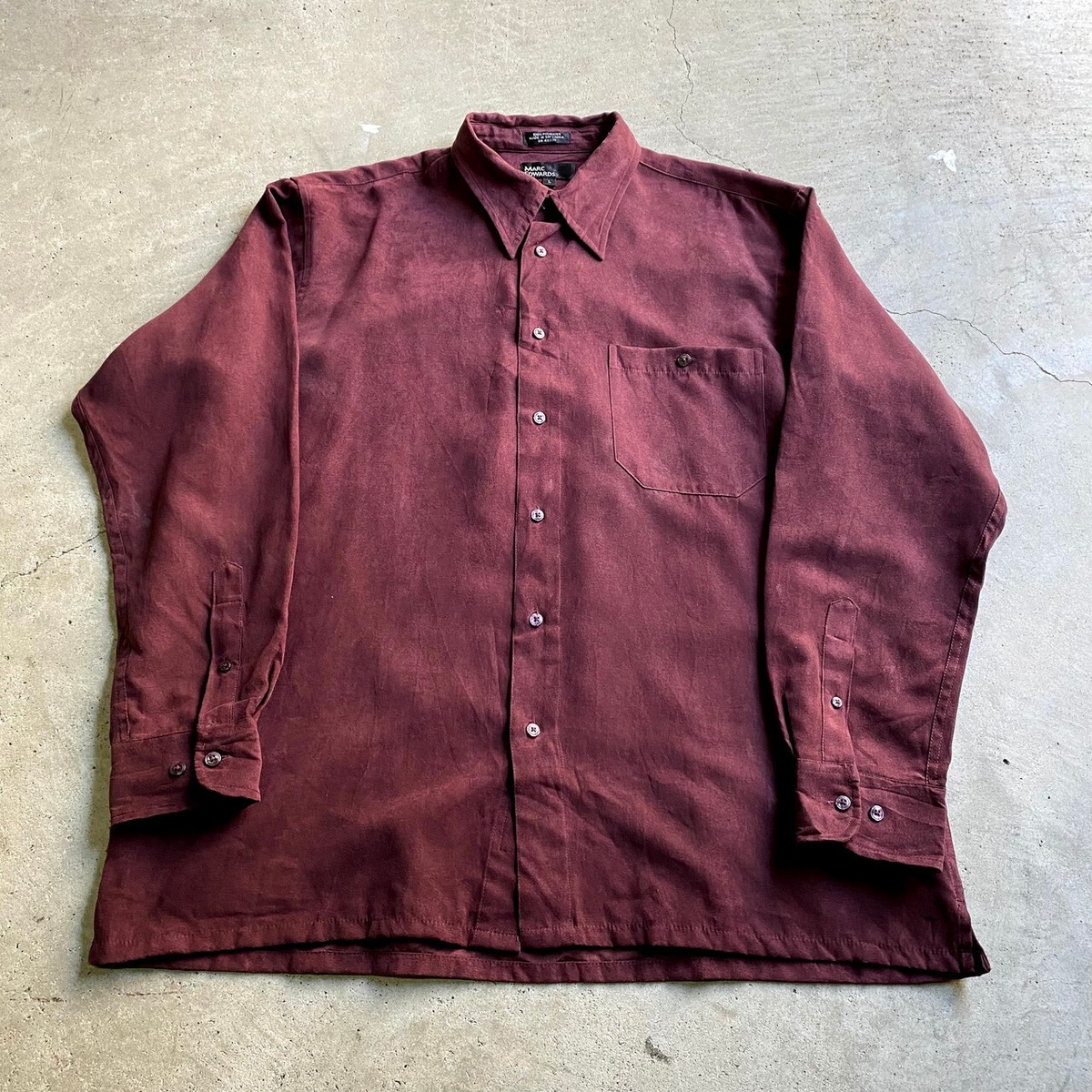MARC EDWARDS 長袖 フェイクスエードシャツ メンズL 古着 ワインレッド 