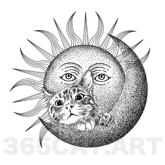 タトゥーシール 猫の絵 イラスト猫雑貨 月と太陽と猫 Cat Tattoo おしゃれ猫雑貨 グッズ通販 イラスト 似顔絵作成 365cat Art