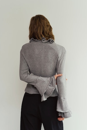 Drop Shoulder Frill Knit / GRAY