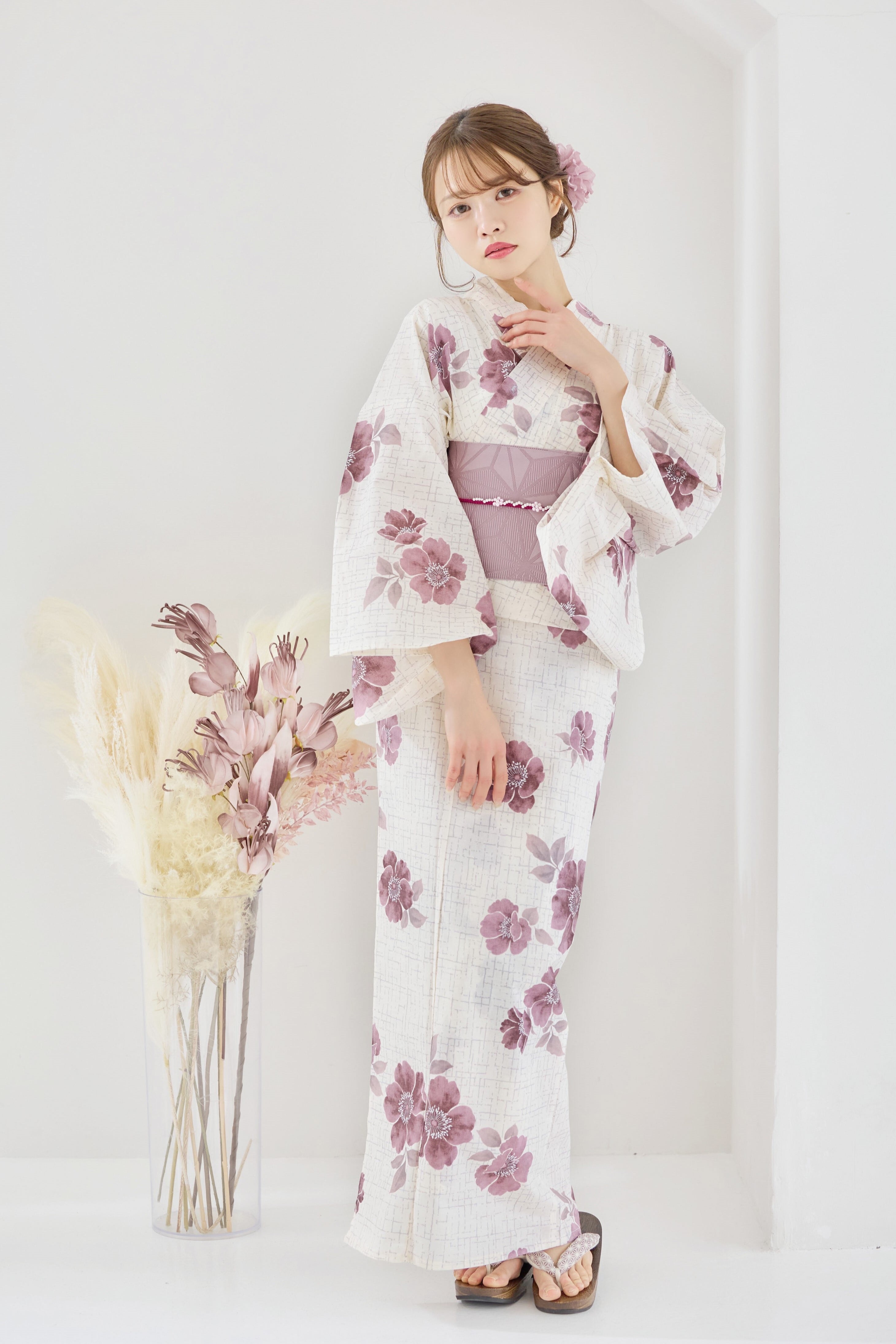 浴衣4点set 格子柄の花美人Y4-43 | ANDESIR【アンデジール