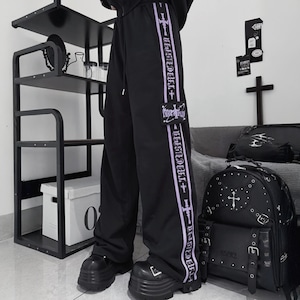 パープルラインブラックダークトラックパンツ(lli_6778)