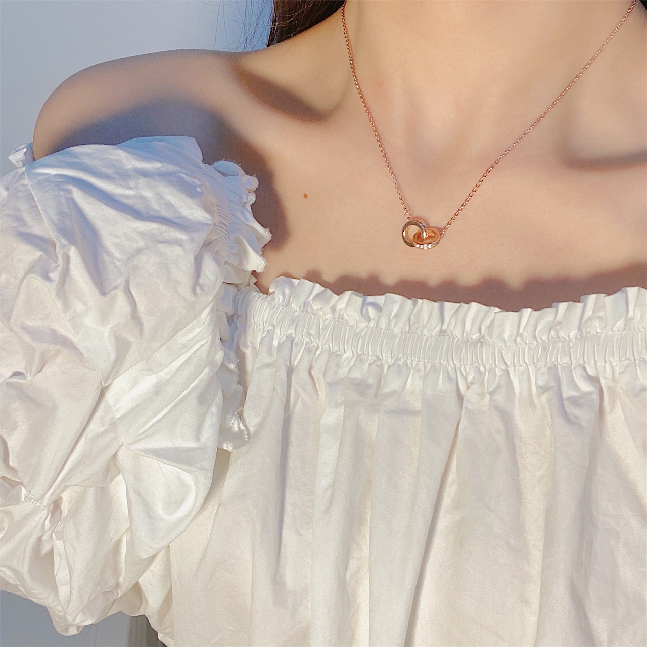 ダブルリング キラキラ チェーン インター ロッキング ネックレス - 3