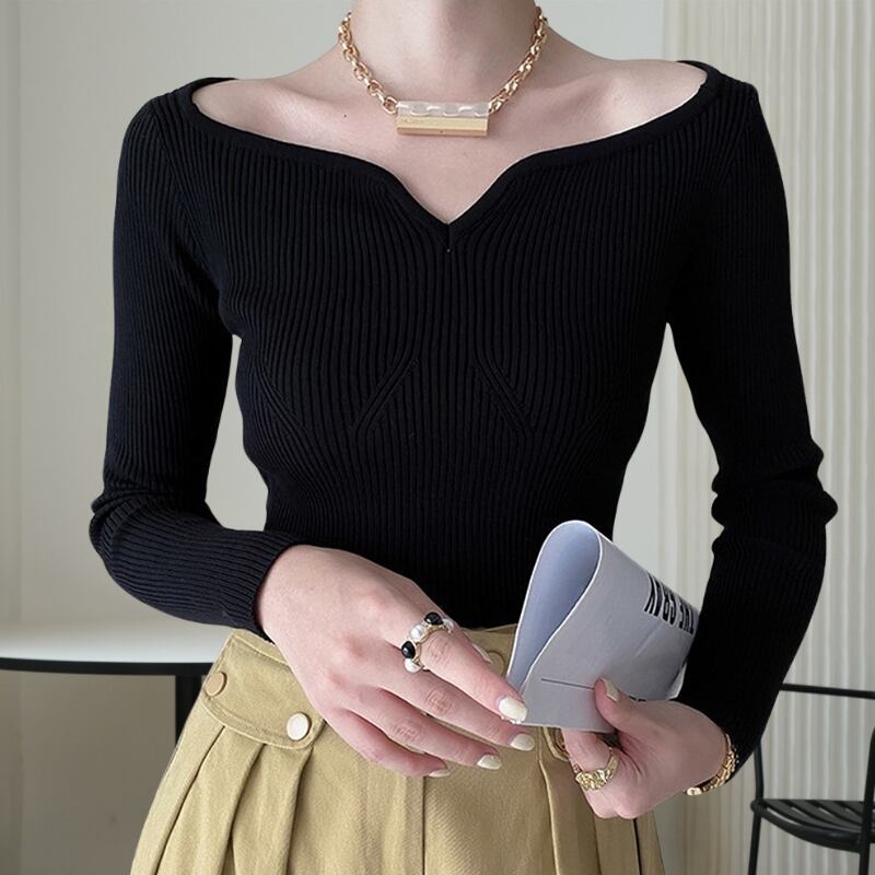 ハートネックショートリブカットソー R00628