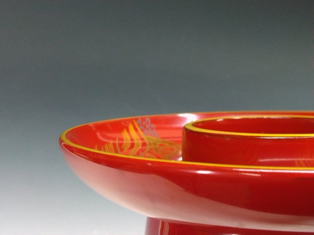 高級食器 木製本漆朱塗 波車蒔絵 天目台 1台 dbsy15275-y | こがん堂