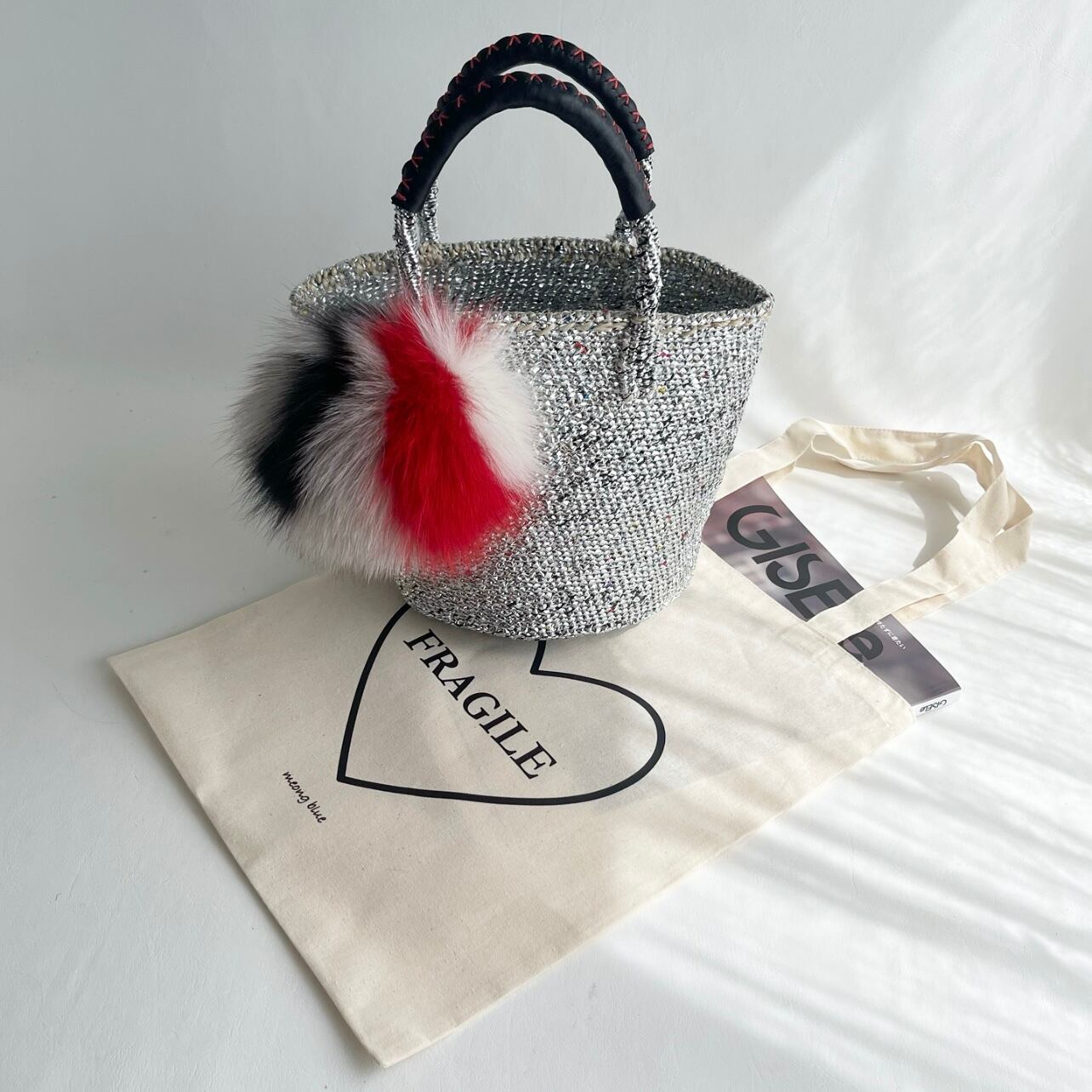 Mini Mini Kago Bag / Fur / BLACK ｘ RED / カゴバッグ | meong blue powered by BASE