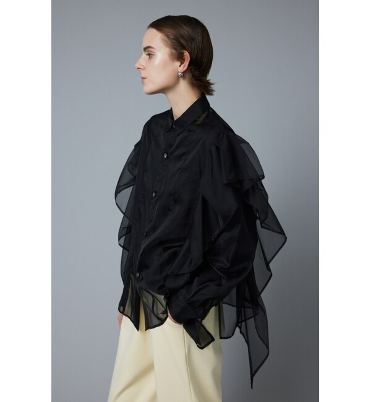 HeRIN.CYE ヘリンドットサイ Many frill big sheer shirt メニーフリル 