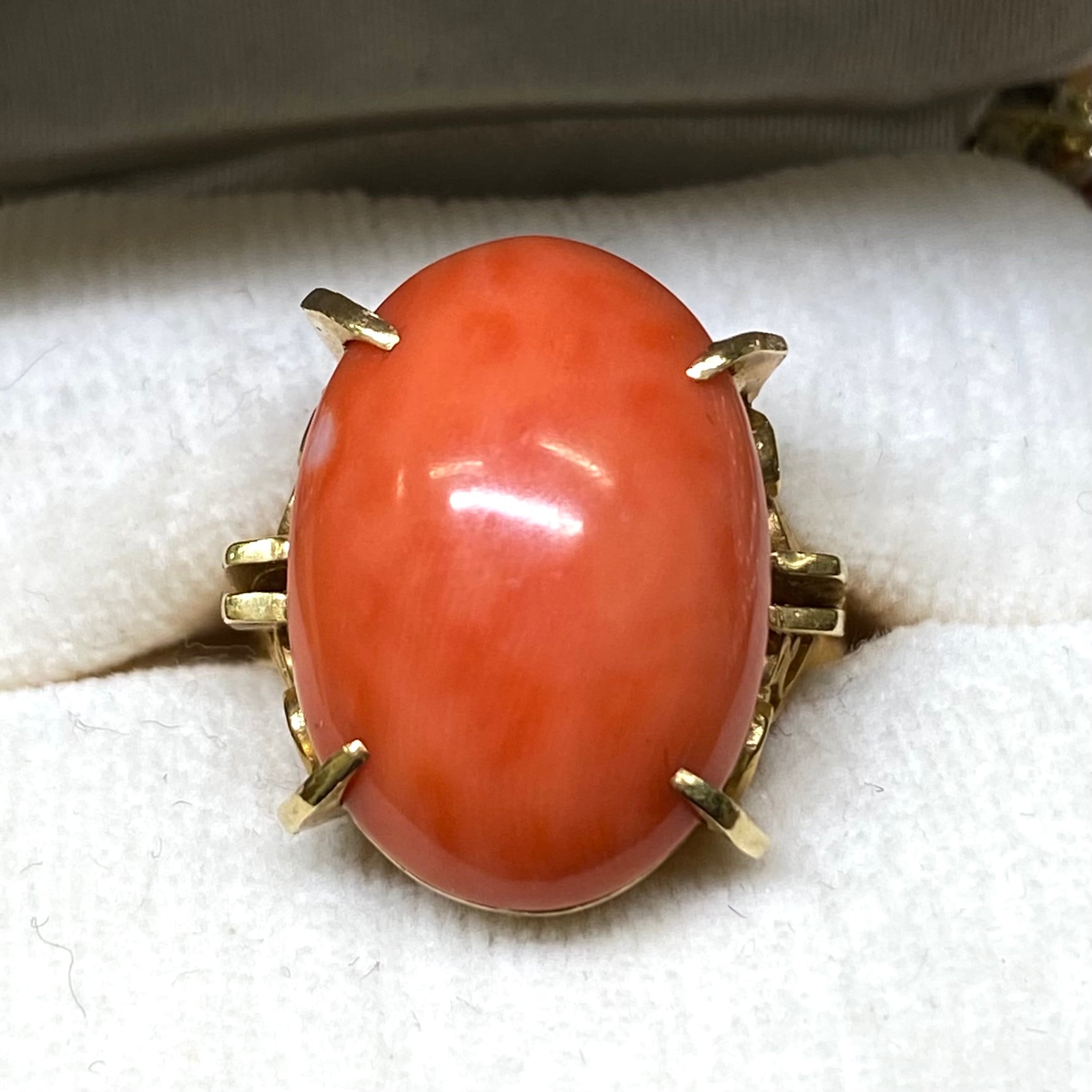 Japanese traditional ring】✨大きなの桃色珊瑚の昭和レトロリング