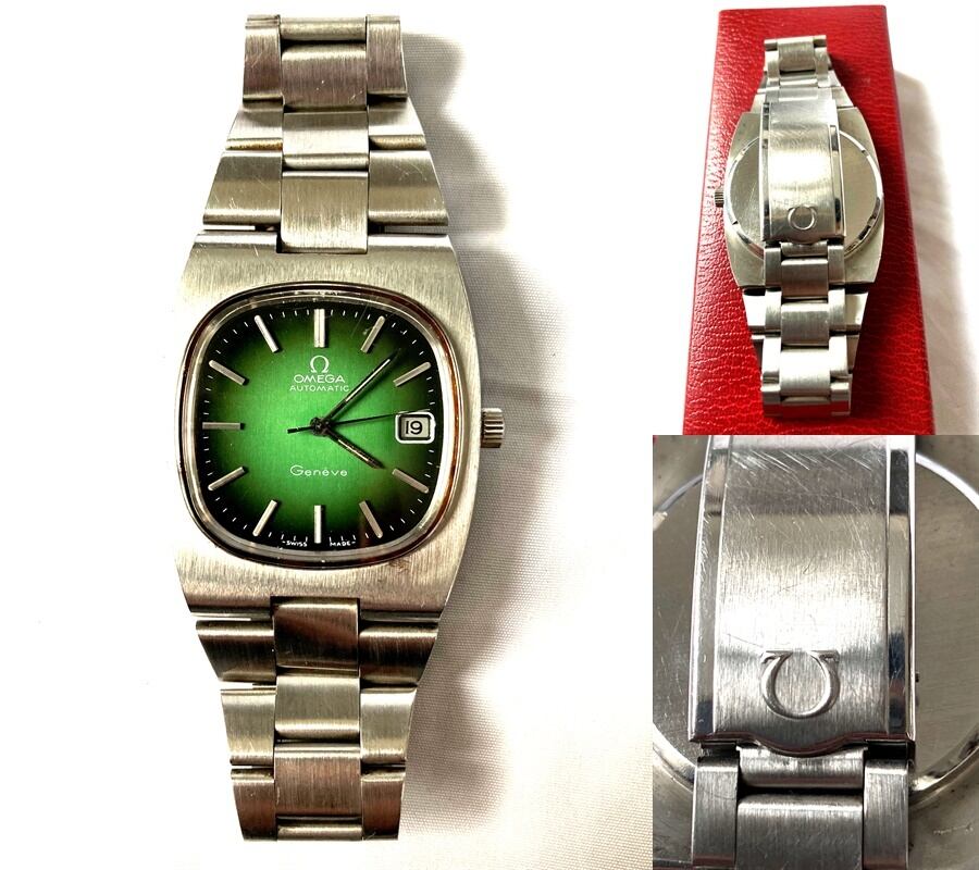 レア OMEGA オメガ 純正 ジュネーブ グリーン グラデーション オートマ 自動巻き 時計 メンズ アンティーク ケース