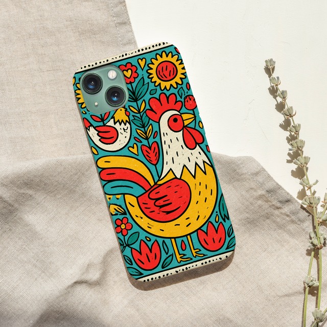 受注生産 iPhoneケース 鳥と花のサイケ民芸柄｜鳥モチーフ PSYF030C