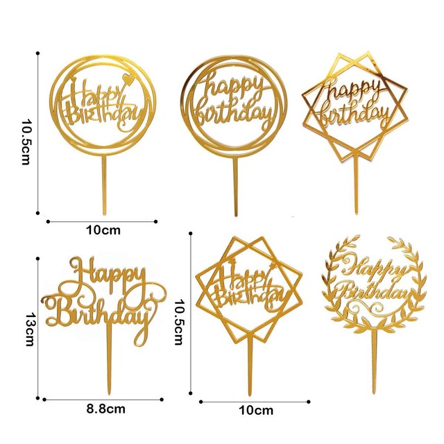 6枚セット Happy Birthday(ゴールド) トッパー バースデー お誕生日 デコレーション 記念写真 写真撮影