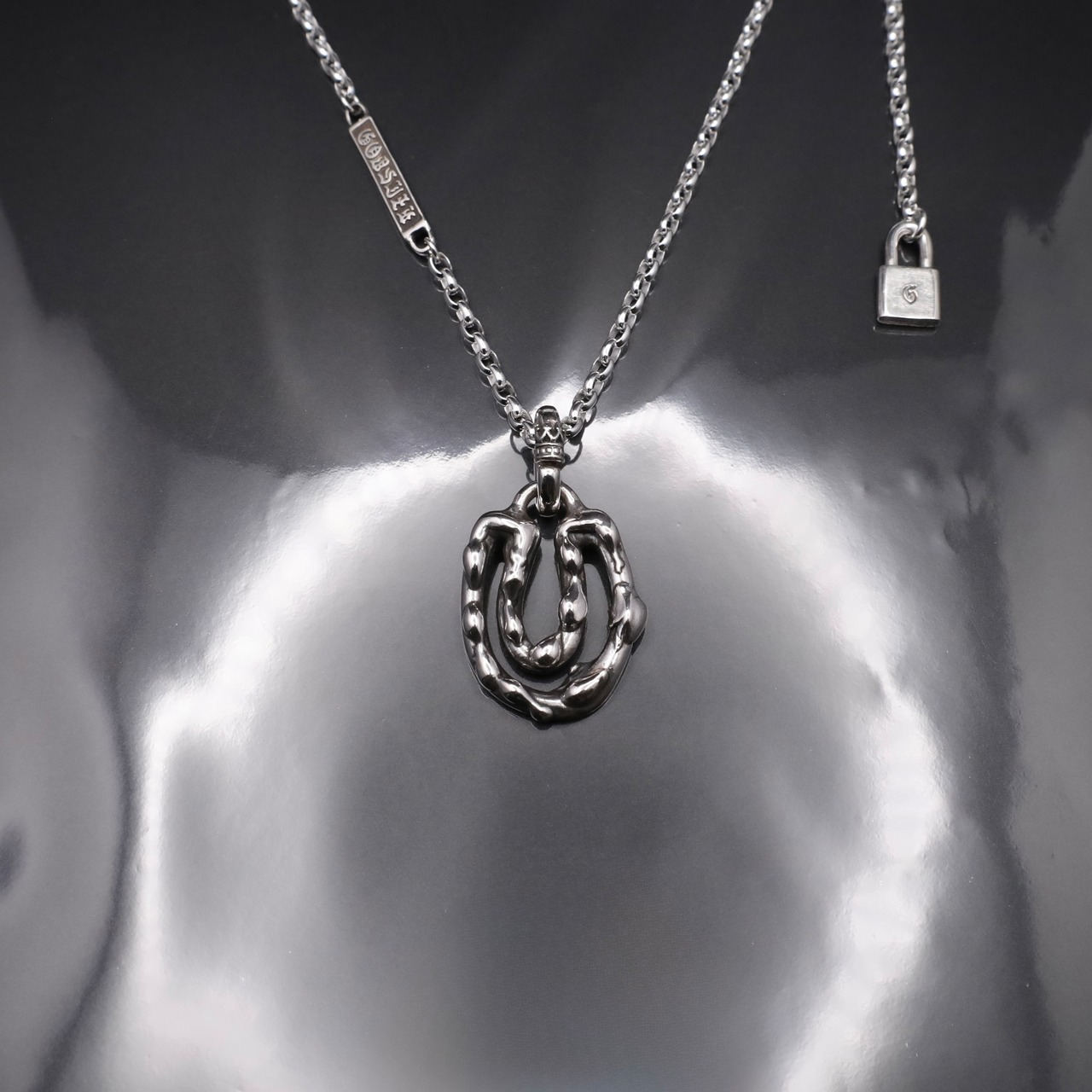 OPEN HORSESHOE #1 with GODSIZE® I.D. TAG NECKLACE / オープンホースシュー #1 ゴッドサイズ® I.D.タグネックレス