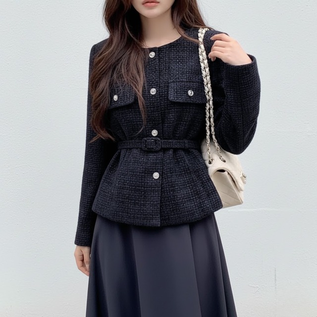 Collarless Tweed Jacket　ch0121