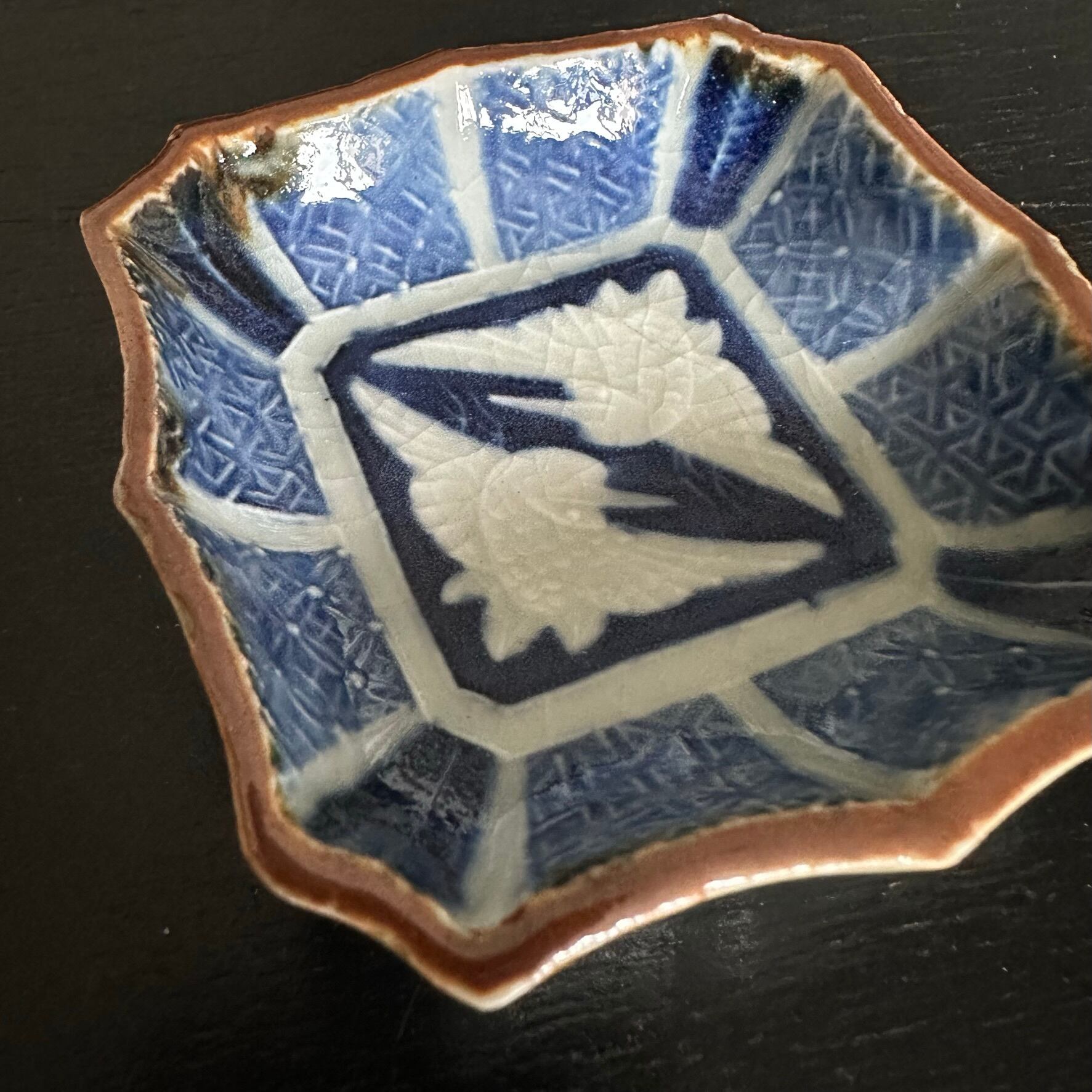 50261】九谷焼 鳥 染付 小皿 明治 / Kutani Sometsuke Small Plate
