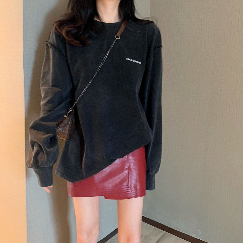 黒のフードレスセーター女性2020年秋冬新しいシックなルーズ長袖プルオーバーコートトップインタイド ブラックストロベリース31814252124