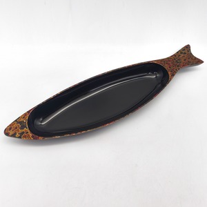 津軽塗（唐塗）バカ塗り・トレー・菓子皿・魚型・漆器・伝統工芸・No.260312-74・梱包サイズ60
