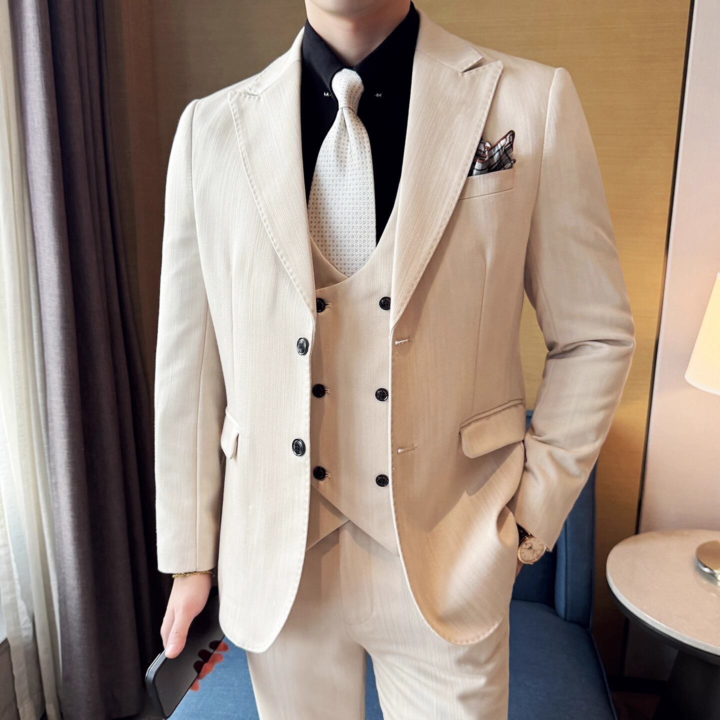 ラグジュアリーシャドーストライプシングルブレストジャケットスーツ