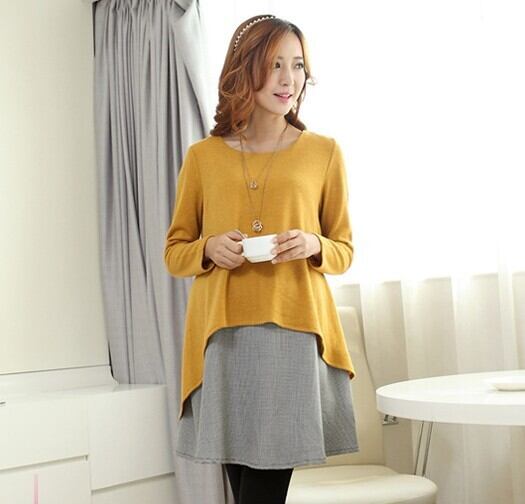 【新作】【送料無料】 マタニティウェア2019春秋新バージョンの千鳥格子ルーズラージサイズファッションフェイクツーピースマタニティドレス-アリババ 大きめサイズ スプリング 春物 オータム 秋物 expec215110290888