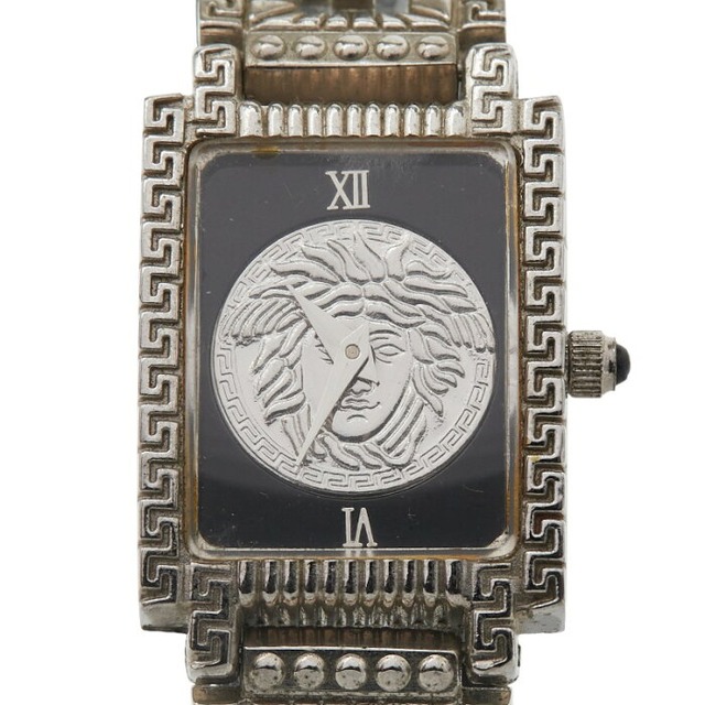 ヴェルサーチェ メデューサ 腕時計 クオーツ ブラック文字盤 ステンレススチール レザー レディース VERSACE 【中古】