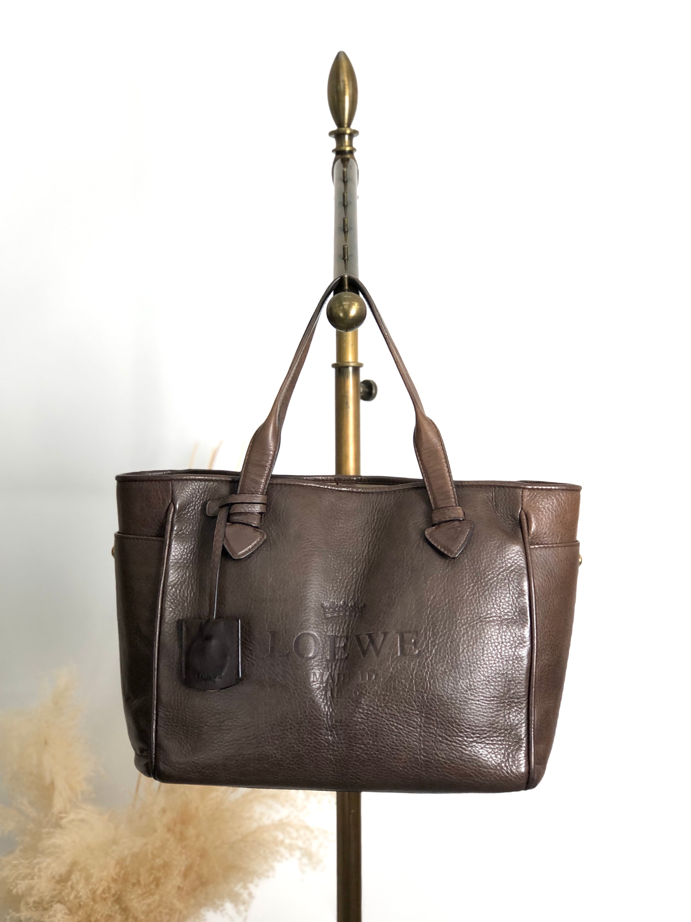 LOEWE ロエベ ヘリテージ ハンドバッグ ブラウン 型押しロゴ レザー トートバッグ vintage ヴィンテージ オールド faniey