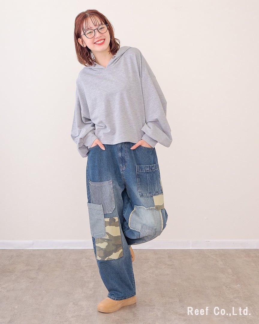 再入荷✨【デニム×迷彩柄 パッチワークパンツ】 ST-225946 Brand