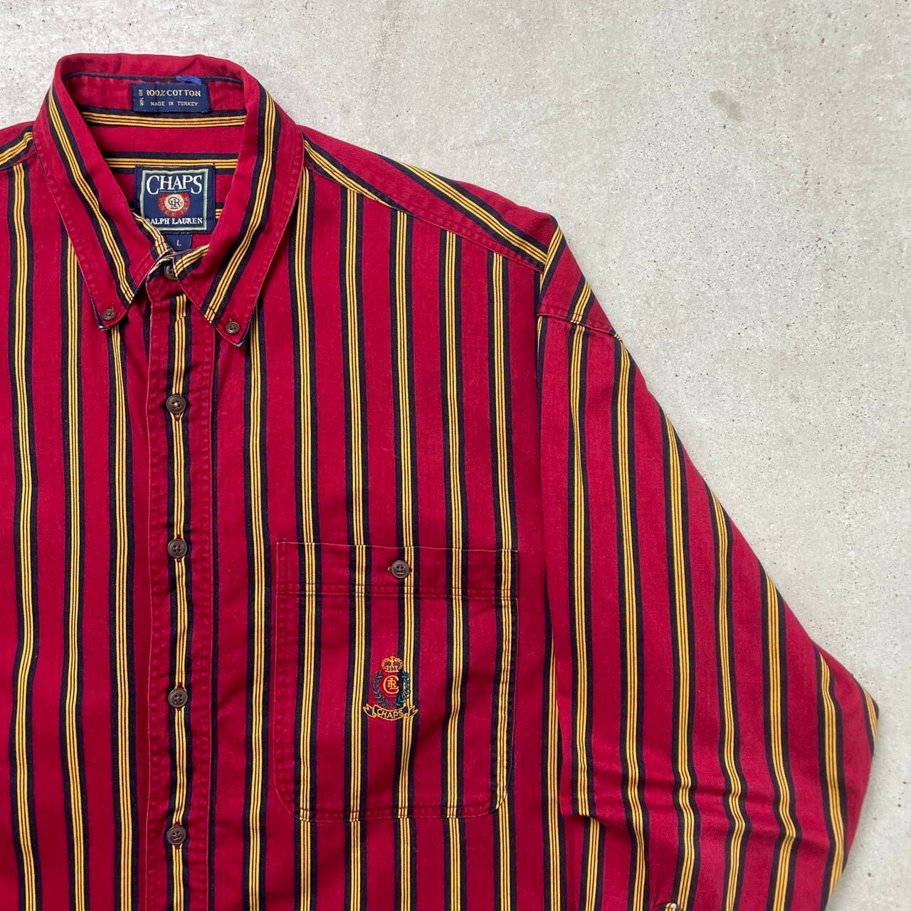 CHAPS RALPH LAUREN ボタンダウン　ストライプ　半袖シャツ　2L チャップス CHAPS ボタンダウンシャツ ストライプ 刺繍CHAPS