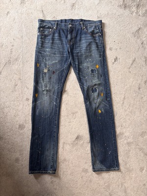 00～10s SWAGGER/Damage Denim pants/W34/ダメ－ジ/ペイント加工デニムパンツ/インディゴ/スワッガー
