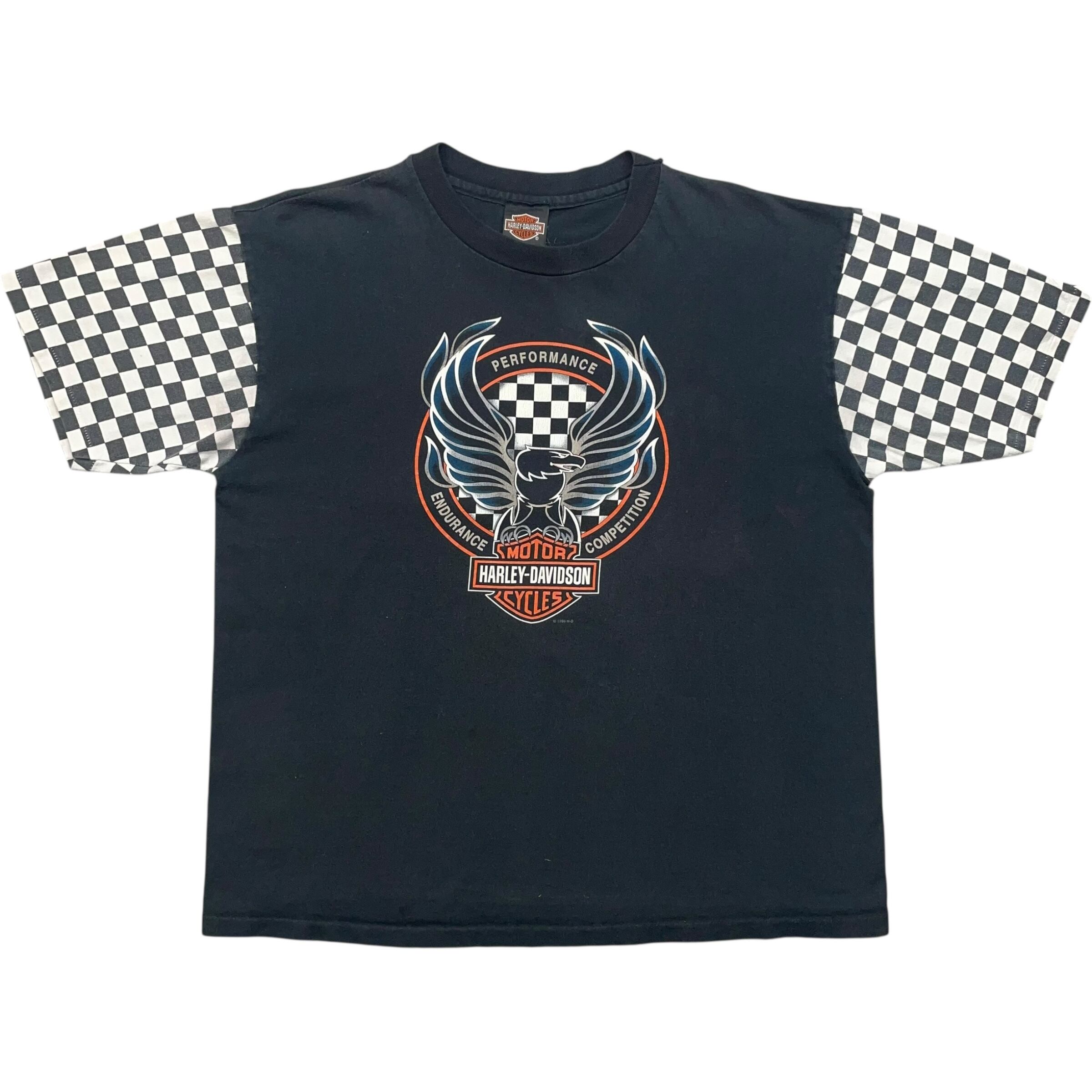 《XL》Harley-Davidson ハーレーダビッドソン Tシャツ 両面プリント チェック ブラック シングルステッチ USA製 90年代 vintage no.7553