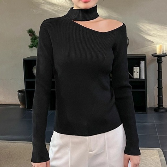 片肩開き リブ ニット トップス　◆３col　YH9850