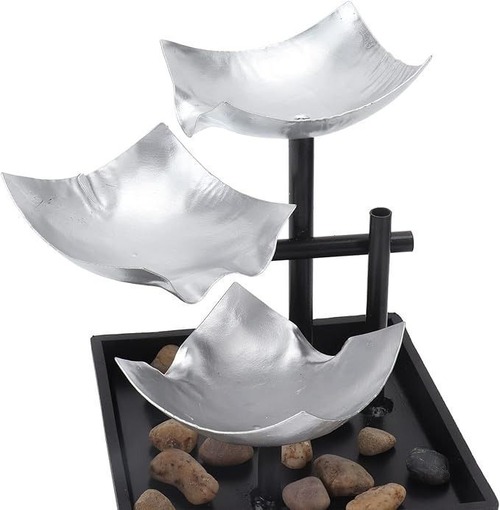 卓上噴水 銀色 シルバー モダンな USB 電源リラクゼーション屋内卓上噴水 電源スイッチ付き 自動ポンプ 自然の川の石と反射照明付きの深い盆地 リビングルーム オフィス リラクゼーション デスク 装飾用の噴水