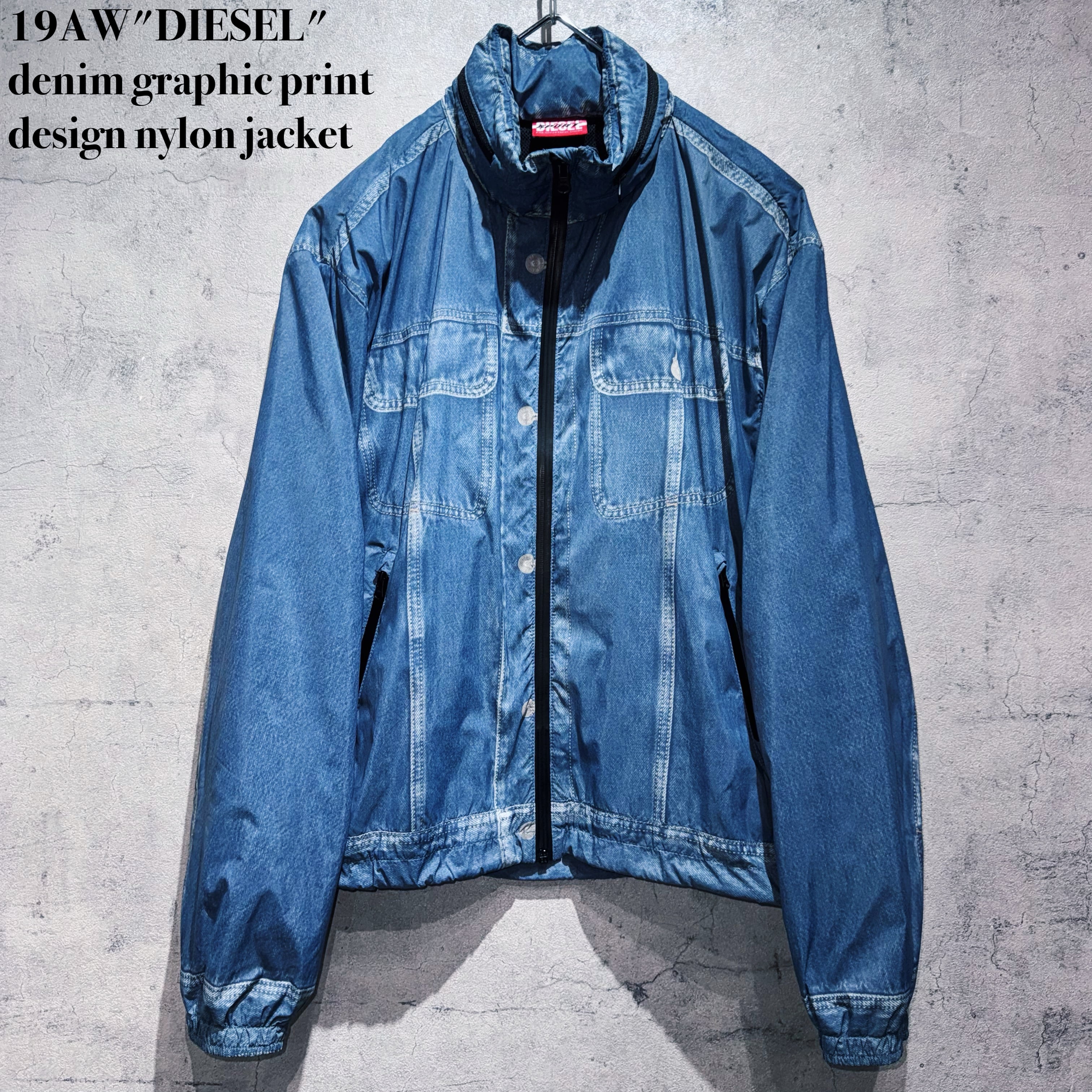 19AW"DIESEL"denim graphic print design nylon jacket