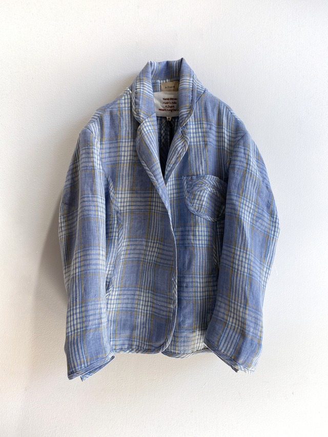 Waist Shape Jacket "blue & yellow check" khadi linen