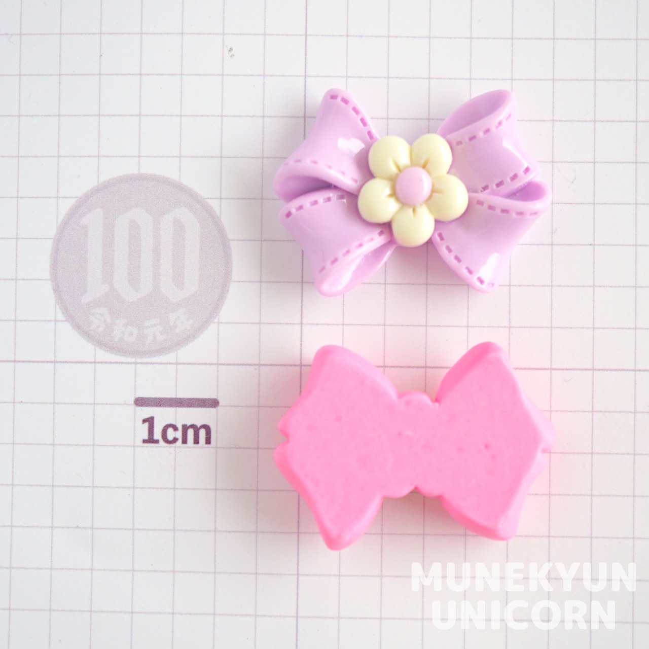 #D652【1個】花とリボンのデコパーツ【6色展開】