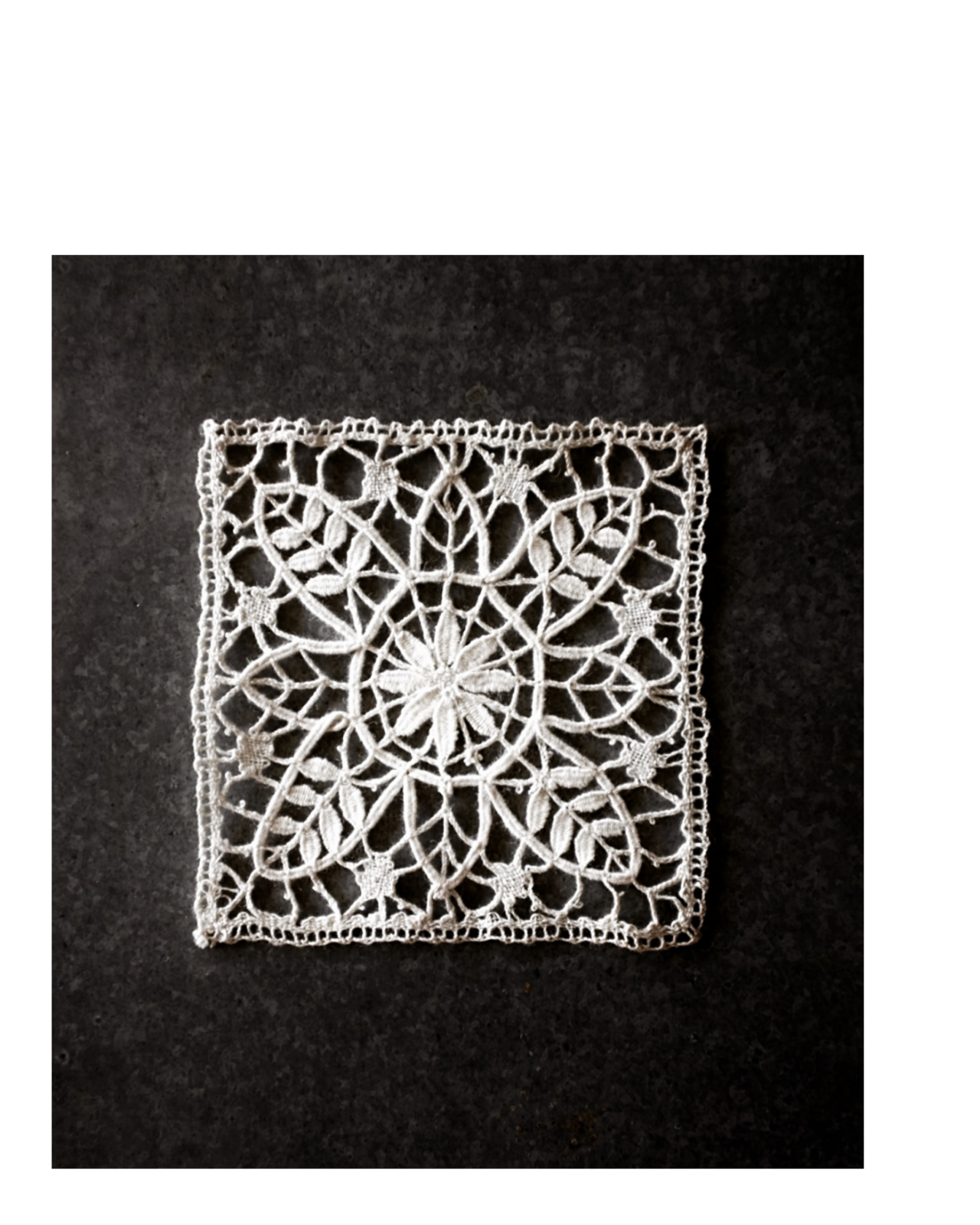 フランス リネン 万華鏡的植物たちのボビンレースドイリーb アンティーク