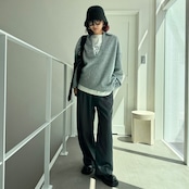 スキッパーオーバーKnit/ライトグレー