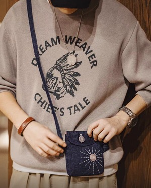 Vintage Embroidered Denim Crossbody Bag  K0465