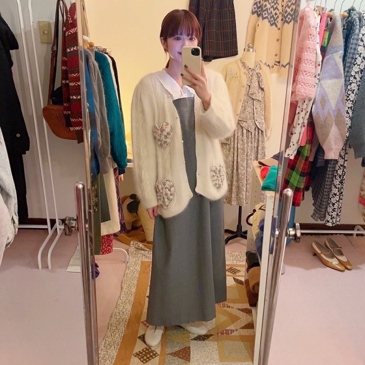 pearl ♡ pocket angora knit cardigan