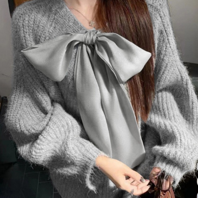 【即納】ビッグリボン タイ ニットプルオーバー 239555