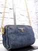 ◆PRADA プラダ CANAPA カナパ クロスボディ チェーンストラップ デニム ミニ ショルダー バッグ カメラ バッグ ポーチ 青x金◆ レアモデル